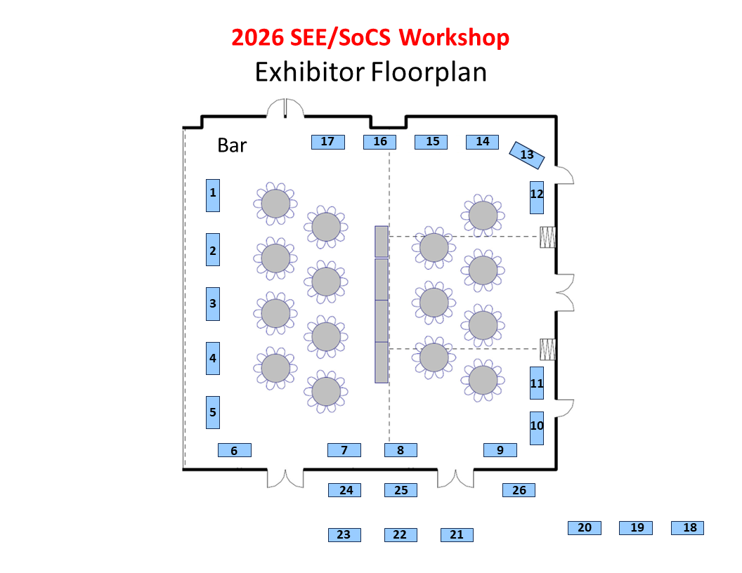 Exhibits View the 2026 SEE/SoCS Workshop Exhibitor Floorplan (PNG)